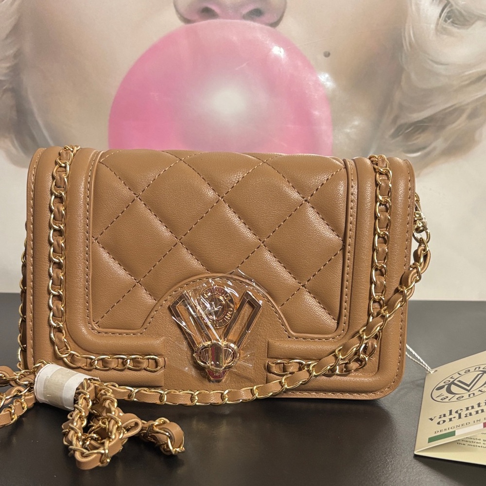 Valentino Orlandi Tan Quilted Crossbody Bag